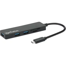 Manhattan USB 3.0), Hub mit Kartenleser USB-C 3 Ports), Dockingstation - USB Hub, Schwarz