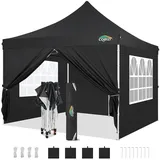 COBIZI Faltpavillon 3x3, Pavillon 3x3 Wasserdicht Stabil Winterfest, Faltbar Partyzelt mit 4 Seitenwänden & 4 Sandsack Pop up Gartenpavillon UV-Schutz 50+ für Hochzeiten, Freien, Schwarz