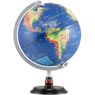 GIANTEX 30 cm Beleuchteter Globus, Weltglobus mit erhabener Reliefkarte, LED-Beleuchtung, Zeitzonenanzeige, rutschfeste Holzbasis, geographischer Erdglobus für Schüler, Bildung, Dekoration