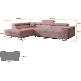 altdecor Ecksofa Cord mit Schlaffunktion 2-Sitzer Rosa