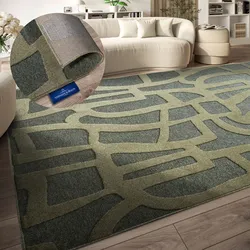Teppich VILLEROY & BOCH "Therese", grün (dschungelgrün), B:200cm H:5,5mm L:290cm, Polyester, Teppiche, Nachhaltig, Wohnzimmer, Schlafzimmer, Modern, Hoch-Tief Effekt, Flur