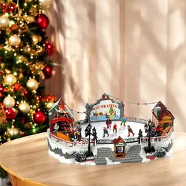 Wellhome - Weihnachtsdeko Eisbahn mit LED-Lichtern und Bewegung 21x22,5x39cm