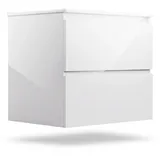 Blumfeldt Blumfeldt Badezimmerschrank mit Keramik-Waschbecken, 60 cm Waschbeckenunterschrank in Hochglanz-Weiß - Stilvoller Schrank fur elegantes