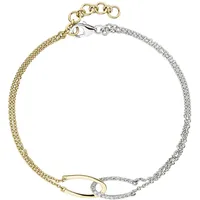 Goldarmband JOBO, gelb (gelbgold 585), Armbänder, Damen, Gelbgold 585-Weißgold 585-Diamanten, Gelbgold 585, Weißgold 585, Diamanten, 2-reihig 585 Gold bicolor mit 18 Diamanten 19,5 cm