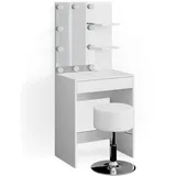 Vicco Schminktisch Isabelle Weiß, 60 cm mit LED Beleuchtung und Hocker