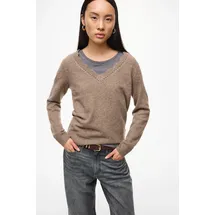 VILA V-Ausschnitt-Pullover VILA "VINIKOLINA V-NECK L/S KNIT TOP - NOOS", Damen, Gr. S, falcon detail:melange, Strick, Obermaterial: 97% Polyester, 3% Elasthan, meliert, regular fit hüftlang, V-Ausschnitt, Rippbündchen, Pullover