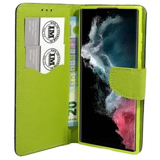 "Buch Tasche \"Fancy\" kompatibel mit SAMSUNG GALAXY S25 Etui mit Standfunktion, Kartenfach Blau-Grün"