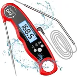 Fleischthermometer Digital, Sofort Lesen Bratenthermometer Grillthermometer, Externe Lange Sonde mit 102cm-Edelstahlkabel, Alarmeinstellung,