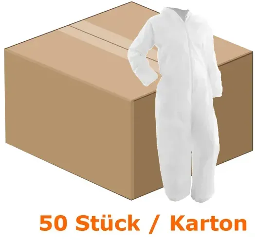 Schutzanzug Ulith PP-Einwegoverall weiß XXXL mit Kapuze & Reißverschluss, Typ 40, Gr. XXXL, 50 Stück