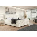 MEBLINI Boxspringbett mit Bettkasten - Gepolstert Doppelbett mit Matratze und Topper - Polsterbett mit Stauraum - Bett mit Kopfteil - Seniorenbett ... - Beige
