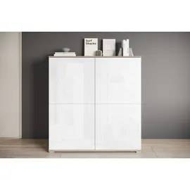 OTTO home PC-Schrank OTTO HOME "Kenia, Sekretär, Home Office", sonoma, weiß hochglanz, B:120cm H:125cm T:39,5cm, Sekretäre, Mit Push-to-open, Tastaturauszug und praktischem Stauraum