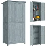 Outsunny Gartenschrank Holz Outdoor wetterfest Geräteschuppen mit Doppeltür, Magnetverschluss, Geräteschrank Aufbewahrungsschrank Mehrzweckschrank für Garten, Terrrasse 85 x 54 x 170 cm Grau