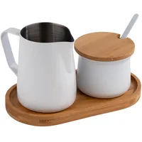 APS Milch- Zucker-Set, 5-tlg. Set, Bambus, Edelstahl, antihaft beschichtet,