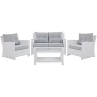Romantisches Gartenmöbel Set Sofa 2 Sessel Tisch Rattan weiß San Marino