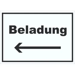 Beladung Schild mit Text und Richtungspfeil links Transport Fracht waagerecht A0 (841x1189mm)
