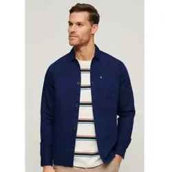 Superdry für Herren. M4010776A Merchant navy Leinenmischung Überhemd (L), Lässig, Baumwolle, Langarm, Marine