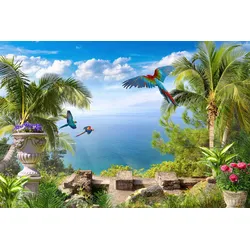 Fototapete PAPERMOON "Tropische Landschaft", bunt, B:5,00m L:2,80m, Vlies, Tapeten