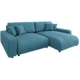 s-style möbel - Emma Ecksofa mit Schlaffunktion und Bettkasten in Cord-Stoff schöner Sitzkomfort, Ottomane rechts, B/T/H: 234 cm / 170 cm / 78 cm - Türkis