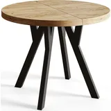 alpi meble Runder Esszimmertisch OVO, ausziehbarer Tisch Durchmesser: 110 cm bis 210 cm Wohnzimmertisch Farbe: Craft mit Stabile Beine in Farbe Schwarz - Naturbelassen/Schwarz