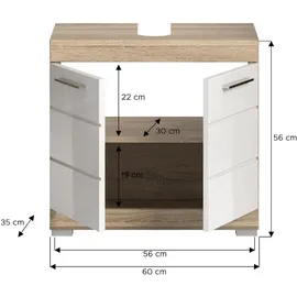 xonox.home Waschbeckenunterschrank 60 cm x 56 cm x 34 cm Sonoma-Weiß