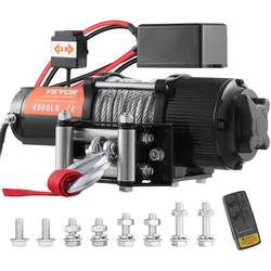VEVOR Elektrische Seilwinde 12V 4500lbs/2041kg Offroad Motorwinde Seilzug Elektrowinde Stahlseil mit kabelgebundener Fernbedienung Schwarz Ideal für mittelgroße große SUVs LKWs und sogar Yachten