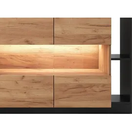 vente-unique 4-türige Kommode mit 4 Nischen und LED-Beleuchtung - Natürliches Licht und Anthrazit - IDESIA