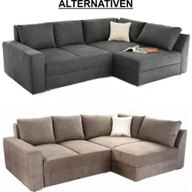 luma-home Federkern Ecksofa Schlafcouch L-Polsterecke mit Topper Bettkasten in Hell-Braun & 15108 - Hellbraun