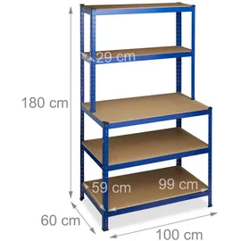 Relaxdays Schwerlastregal mit Werkbank 180x100x60 cm Stahl/MDF blau
