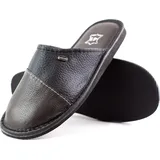 HEYO Leder Pantoletten Herren Hausschuhe Lederpantoffeln Echtleder Pantoffeln Schwarz - 40
