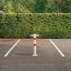 Relaxdays Absperrpfosten, klappbar, Stahl, Parkplatz Absperrung, H: 65 cm, abschließbar, runder Parkpfosten, weiß/rot