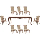 Casa Padrino Esszimmer-Set Luxus Barock Esszimmer Set Beige / Braun - 1 Barock Esstisch & 8 Barock Esszimmerstühle - Esszimmer Möbel im Barockstil - Edel & Prunkvoll