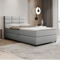 Panda möbel Boxspringbett 120x200, mit Bettkast und Topper-hellgrau