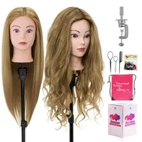 Neverland Frisurenkopf, 28 Zoll 60% Echtes Menschliches Haar Frisierkopf übungskopf Puppenkopf zum Frisieren mit Tischklemme + DIY Haar Styling Tools Set (Gold)