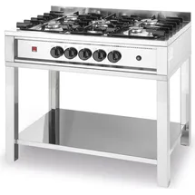HENDI Gasherd, 5 Brenner: KTP 96 offenes Untergestell 14,3 kW - Schwarz/Silber