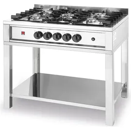 HENDI Gasherd, 5 Brenner: KTP 96 offenes Untergestell 14,3 kW - Schwarz/Silber