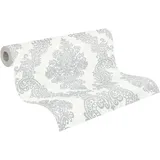A.S. Création Pure Elegance Vliestapete mit Ornamenten 10,05 m x 0,53 m – Weiß, Grau – Barocktapete – 397655