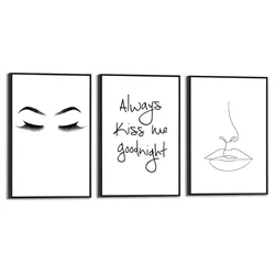 Reinders! Wandbild »Kuss Linienzeichnung - Illustration - Modern - Zitat - Frau«, (3 St.) Reinders! Farbe Bild(er): schwarz/weiß