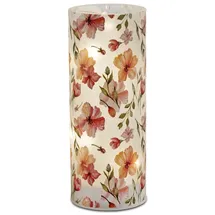 Formano LED Deko Licht Blumenzeit Zylinder Glas 20 cm Blumen Motiv Timer 6h/18h batteriebetrieben (3× AA), stimmungsvolles Ambientelicht für Tisch, Fensterbank & Regal