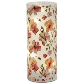 Formano LED Deko Licht Blumenzeit Zylinder Glas 20 cm Blumen Motiv Timer 6h/18h batteriebetrieben (3× AA), stimmungsvolles Ambientelicht für Tisch, Fensterbank & Regal