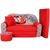 FORTISLINE - Kindersofa ausklappbar 100x60x50 cm - Kindersofa für Kinder 2in1 - Kindercouch ausklappbar - 2-Sitzer - Schlafcouch aus Schaumstoff + Hocker + Kissen - Viele Motive