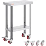 Vevor Arbeitstisch 61 x 30 x 85 cm Edelstahl Catering Arbeitstisch Belastbarkeit 350 kg, Lebensmittel Zubereitungstisch mit Nachlauf Gewerbliche Arbeitstisch für Küche Bar 4 verstellbare Füße