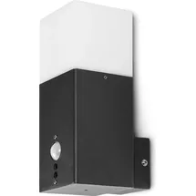 Grafner Aluminium Wandlampe schwarz, mit Bewegungsmelder, IP44, E27 Fassung, Wandleuchte schwarz eckig anthrazit
