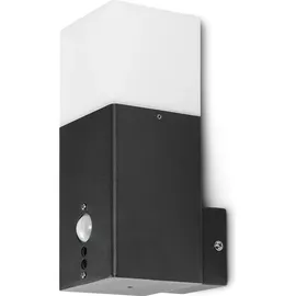 Grafner Aluminium Wandlampe schwarz, mit Bewegungsmelder, IP44, E27 Fassung, Wandleuchte schwarz eckig anthrazit