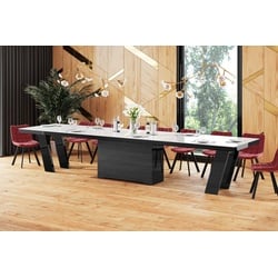 designimpex Esstisch Design Konferenztisch Tisch HEG-111 Hochglanz XXL ausziehbar 160-412cm schwarz|weiß