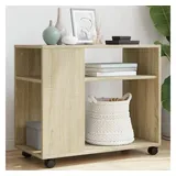 vidaXL Beistelltisch mit Rollen Mehrfarbig Eiche 70 x 35 x 60 cm