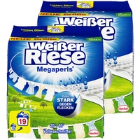 Weißer Riese Universal Megaperls Vollwaschmittel, 38 (2 x 19) Waschladungen, Waschmittel für weiße Wäsche wirkt extra stark gegen Flecken bei 20–95 °C, 100% recycelbares Plastik