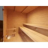 KARIBU Gartensauna Terragrau 3 Personen, Saunahaus Fichte, Ganzglastür bronziert, Terrassensauna, Gartensauna mit Glasfront, Outdoor Sauna