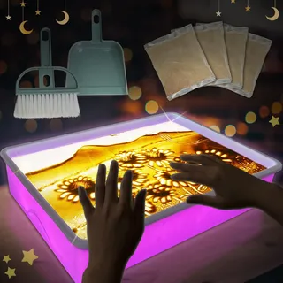 HILKKET Sandmalerei Lichtkasten für Kinder, Dynamische Sandbild, Sandbilder Zum Lichtkasten, Bewegende Sandkunst mit 4 Pack Sand, Fließende Sandmalerei Geschenke Sand Sensory Spielzeug(Lila)