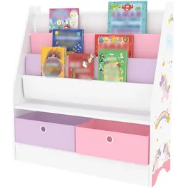 [en.casa] Kinderregal Neda 74 x 71 x 23 cm Holzwerkstoff Einhorn-Motiv weiß/lila/rosa
