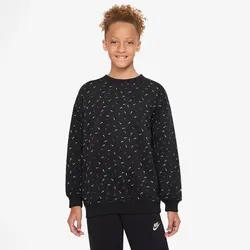 NIKE Kinder Sweatshirt G NSW ICON FLC CREW LOGO, BLACK/WHITE, XS